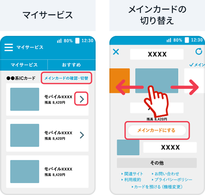 マイサービス、メインカードの切り替え